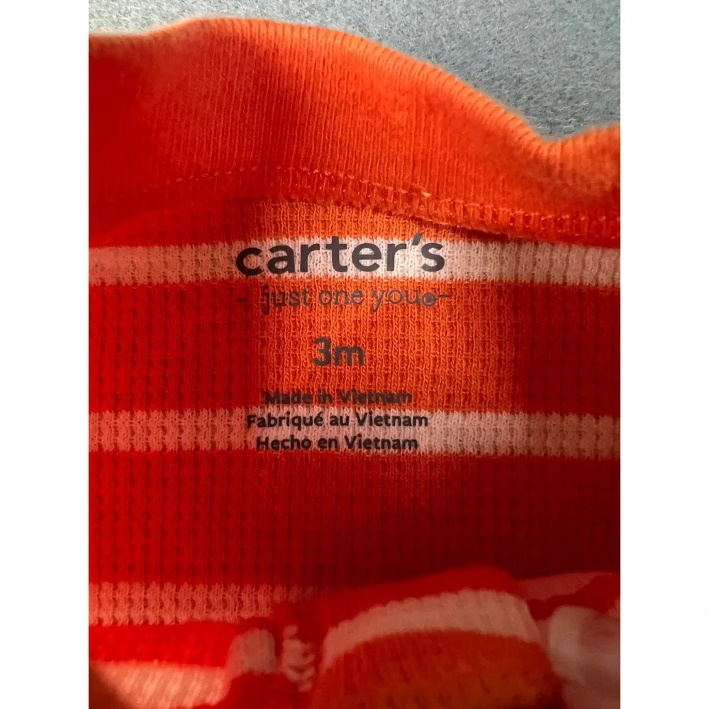 Carter's Halloween Pumpkin Striped Thermal Footed Sleeper Pajamas Baby 3M NWT